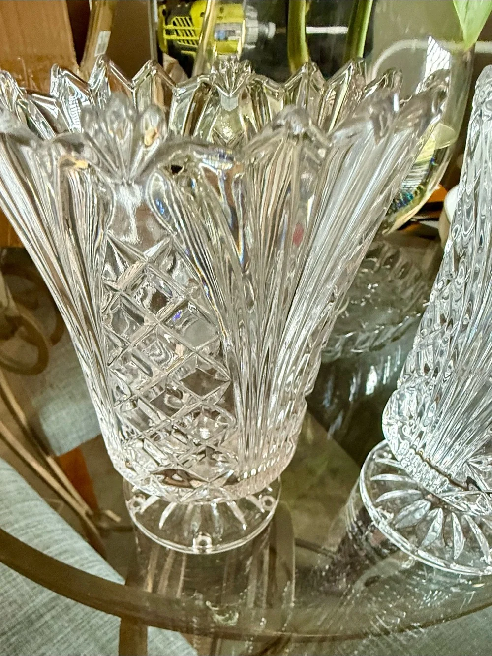 Fifth Avenue Ltd Wellington 24% Lead Crystal Hurricane Vase/Candle Holder-Pair